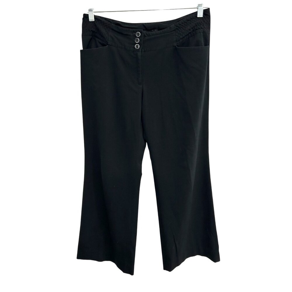 White House Black Market Womens Black Flared Pants Button Detail Size 10S